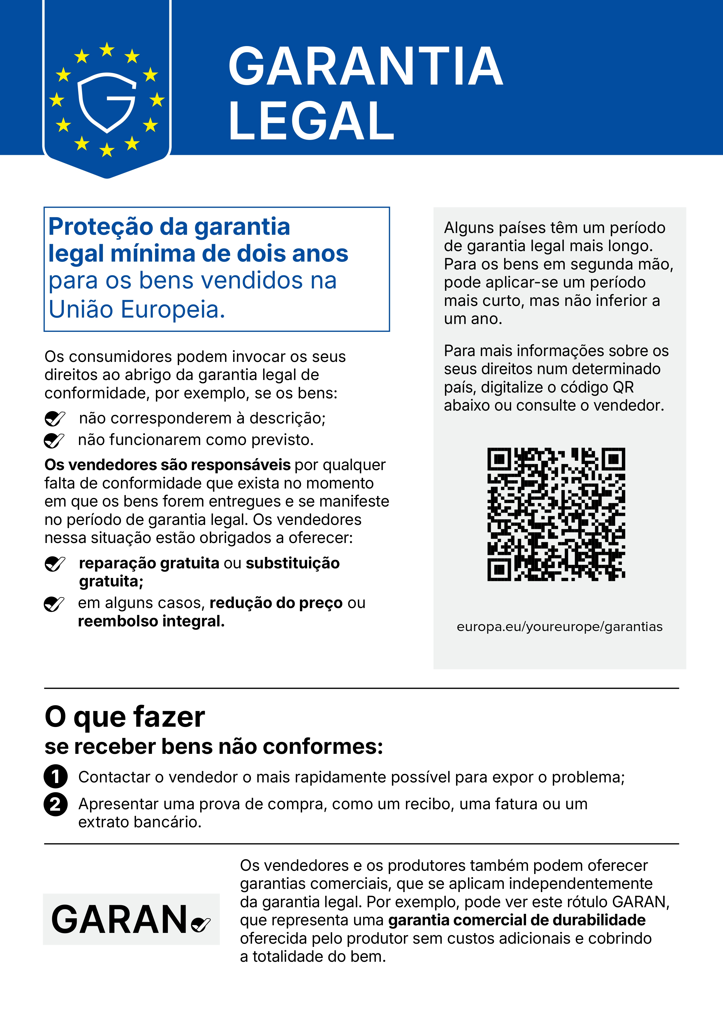 Etiqueta garantía legal Unión Europea